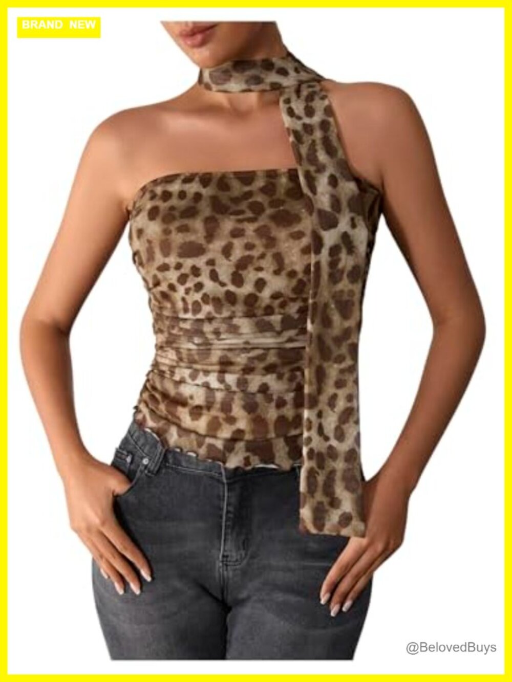Cheetah Print Halter Mesh Tube Top - Going Out Tops for Women - Picture 2 of 7